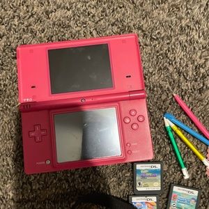 Nintendo DS pink with 3 games,carrying case and styluses perfect condition
